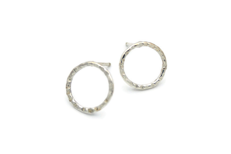 Silver Textured Circle Earrings