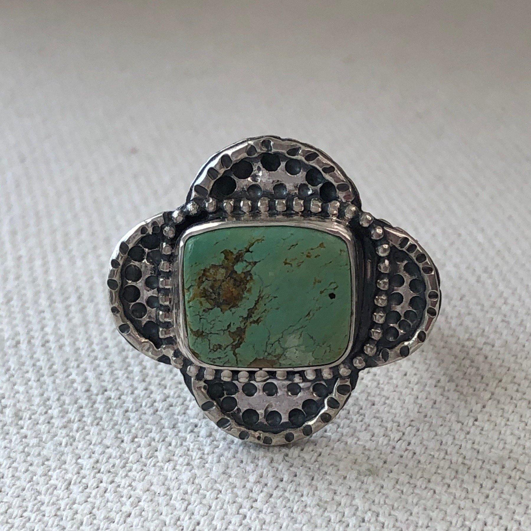 Sterling silver statement ring with green turquoise