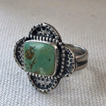 Load image into Gallery viewer, Crossways | Sterling Silver Textured and Beaded Statement Ring with Turquoise - Silver Harvest Studio
