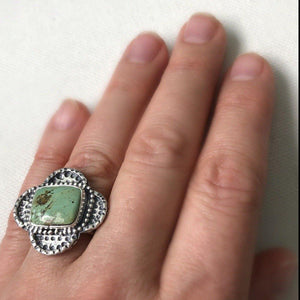 Crossways | Sterling Silver Textured and Beaded Statement Ring with Turquoise - Silver Harvest Studio