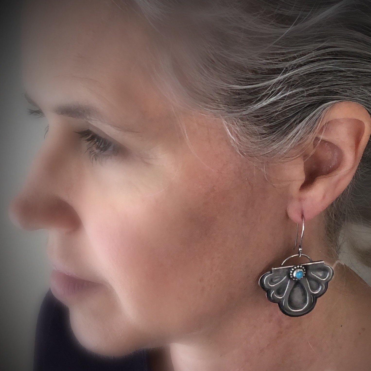 Silver Lace | Sterling Silver Dangle Earrings with Turquoise - Silver Harvest Studio