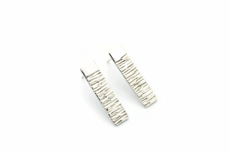 Silver Textured Rectangle Earrings