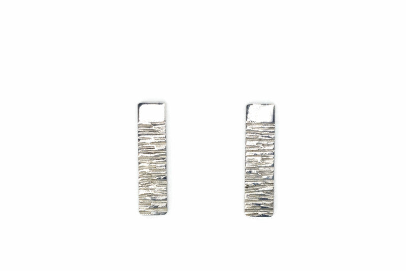 Silver Textured Rectangle Earrings