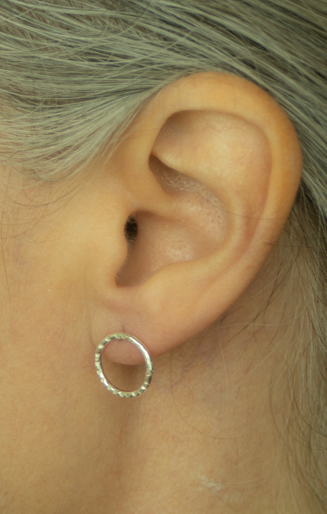 Silver Textured Circle Earrings