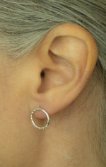 Load image into Gallery viewer, Silver Textured Circle Earrings
