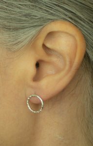 Silver Textured Circle Earrings