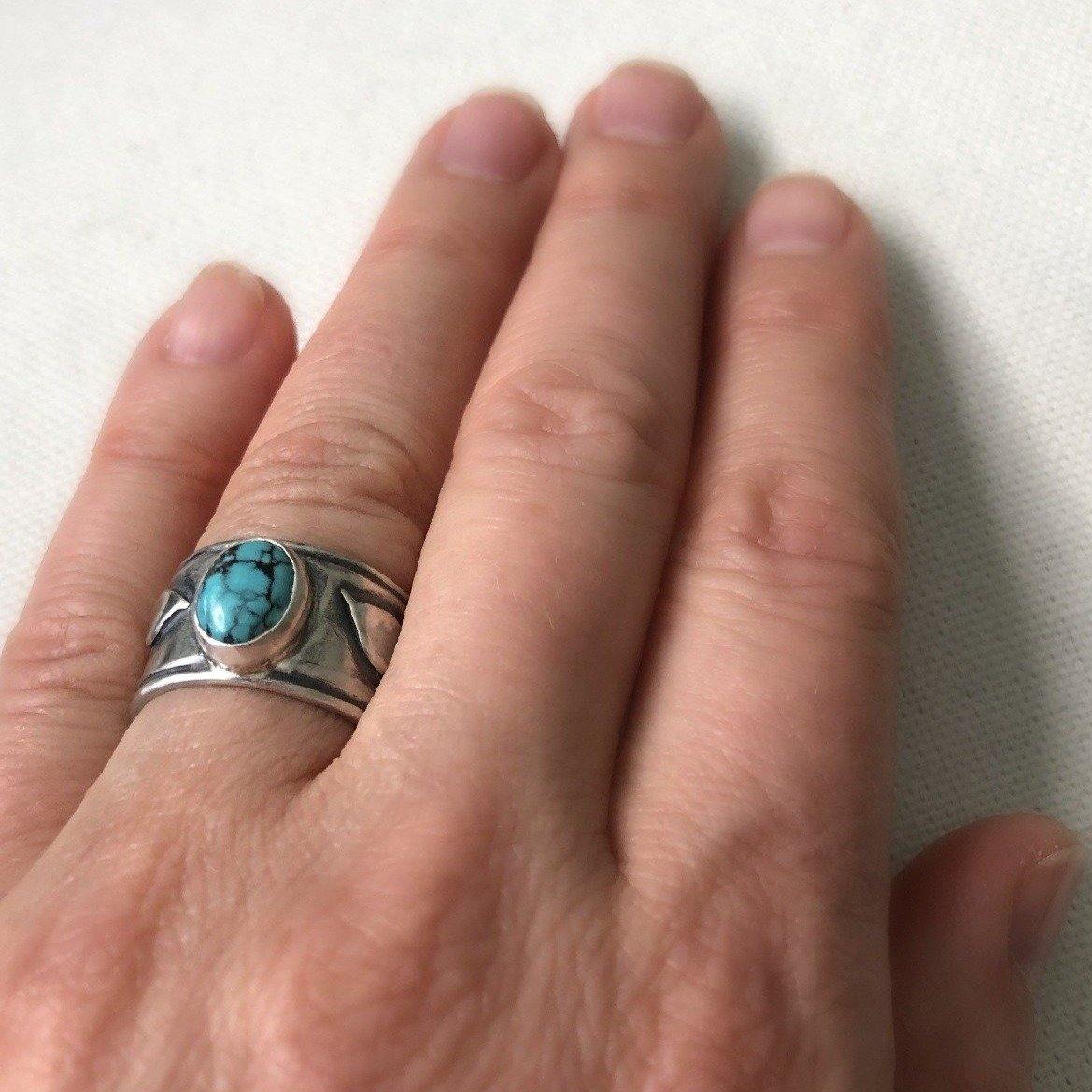 Trailing | Sterling Silver Botanical Statement Ring with Turquoise - Silver Harvest Studio