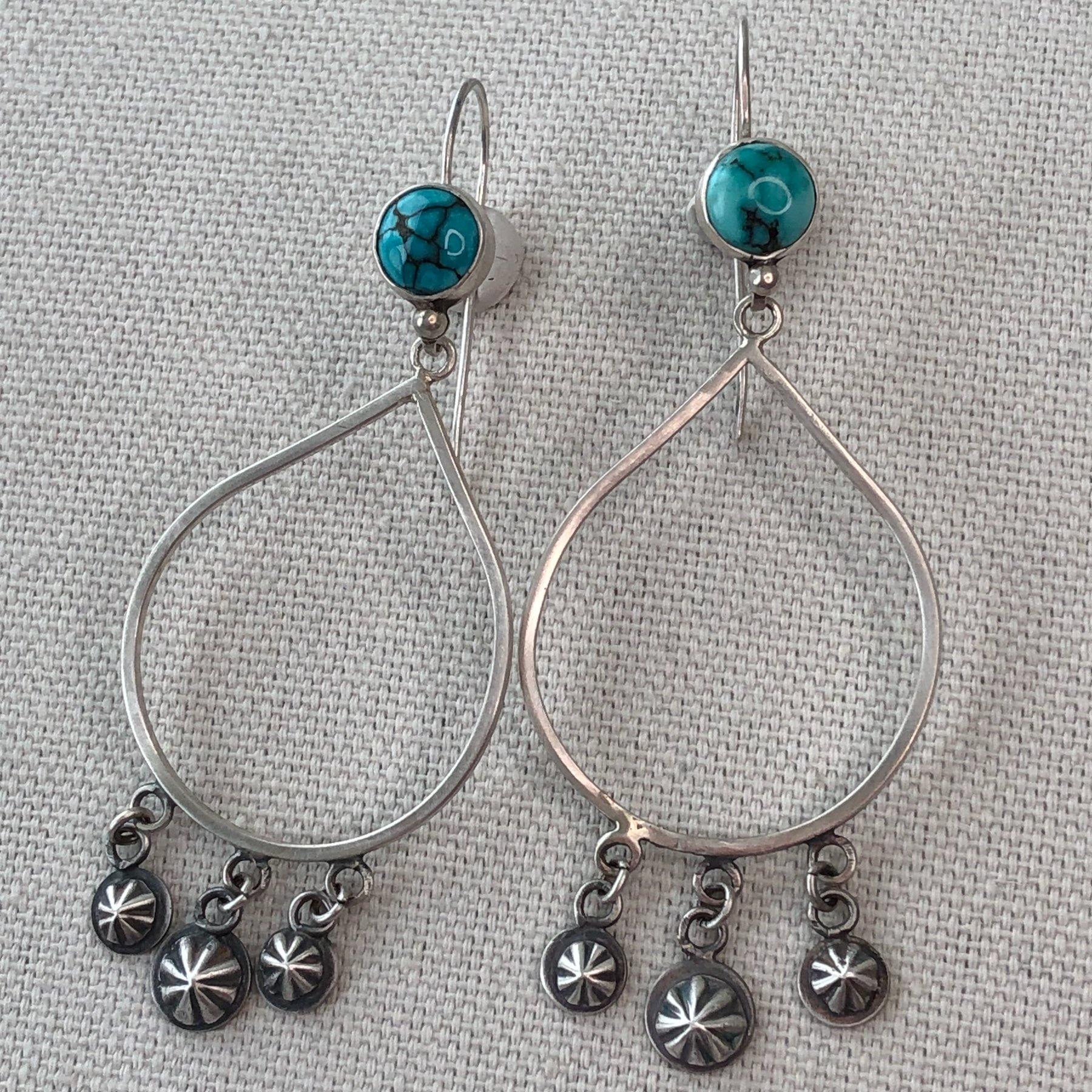 Concho | Sterling Silver Dangle Earrings with Turquoise - Silver Harvest Studio