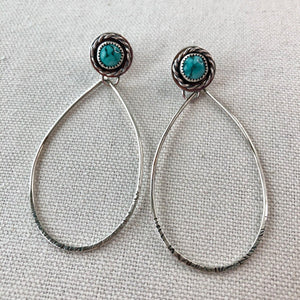 Cuerda | Sterling Silver Textured Dangle Earrings with Turquoise - Silver Harvest Studio