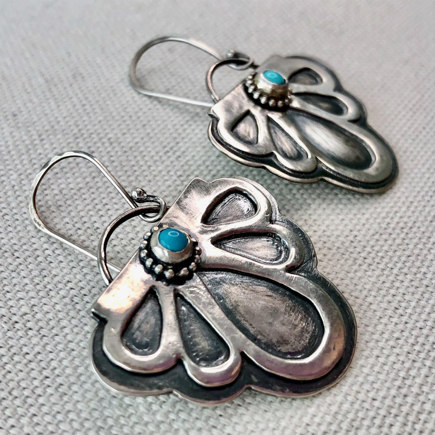 Silver Lace | Sterling Silver Dangle Earrings with Turquoise - Silver Harvest Studio